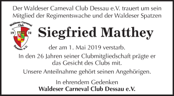 Traueranzeige von Siegfried Matthey von Mitteldeutsche Zeitung