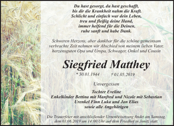 Traueranzeige von Siegfried Matthey von Mitteldeutsche Zeitung