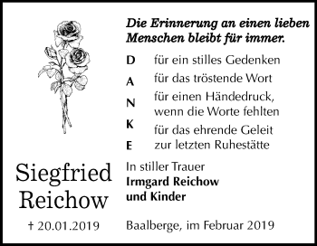 Traueranzeige von Siegfried Reichow von Mitteldeutsche Zeitung Bernburg