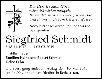 Traueranzeige von Siegfried Schmidt von Mitteldeutsche Zeitung