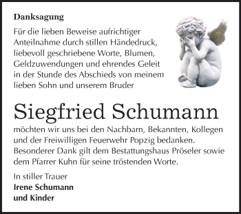 Traueranzeige von Siegfried Schumann von Mitteldeutsche Zeitung Bernburg
