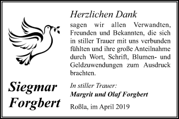 Traueranzeige von Siegmar Forgbert von Mitteldeutsche Zeitung
