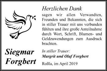 Traueranzeige von Siegmar Forgbert von Super Sonntag SGH Mansf. Land