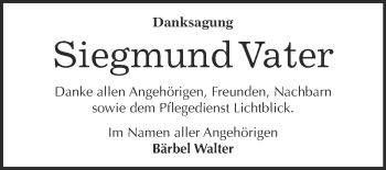Traueranzeige von Siegmund Vater von WVG - Wochenspiegel Wittenberg