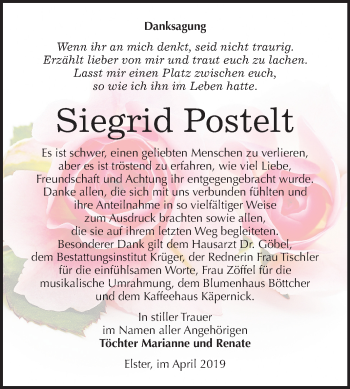 Traueranzeige von Siegrid Postelt von Mitteldeutsche Zeitung