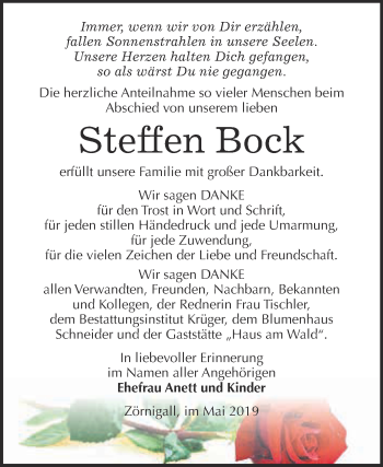 Traueranzeige von Steffen Bock von WVG - Wochenspiegel Wittenberg