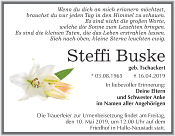 Traueranzeige von Steffi Buske von Mitteldeutsche Zeitung Halle/Saalkreis