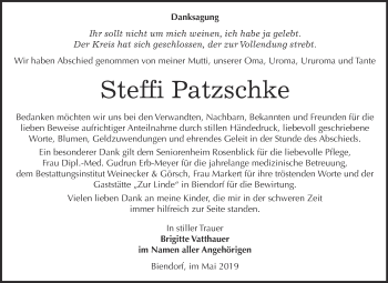 Traueranzeige von Steffi Patzschke von Super Sonntag Bernburg