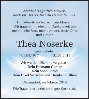 Traueranzeige von Thea Noserke von Mitteldeutsche Zeitung