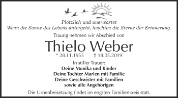 Traueranzeige von Thielo Weber von WVG - Wochenspiegel Wittenberg