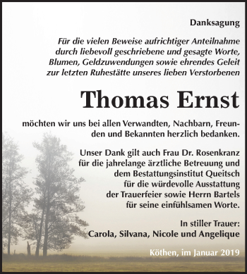Traueranzeige von Thomas Ernst von Mitteldeutsche Zeitung Köthen