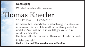 Traueranzeige von Thomas Knerler von Mitteldeutsche Zeitung
