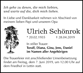Traueranzeige von Ulrich Schönrok von Mitteldeutsche Zeitung Halle/Saalkreis