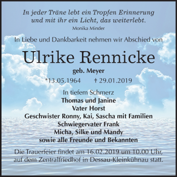 Traueranzeige von Ulrike Rennicke von Mitteldeutsche Zeitung Dessau-Roßlau