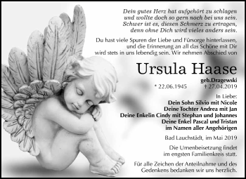 Traueranzeige von Ursula Haase von WVG - Wochenspiegel Merseburg