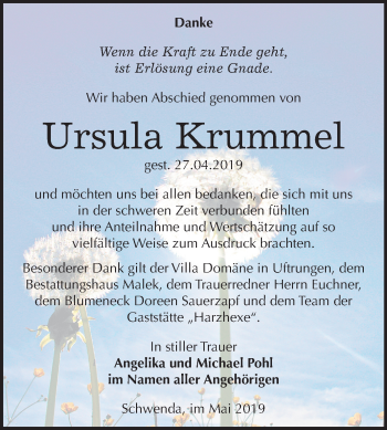 Traueranzeige von Ursula Krummel von Mitteldeutsche Zeitung