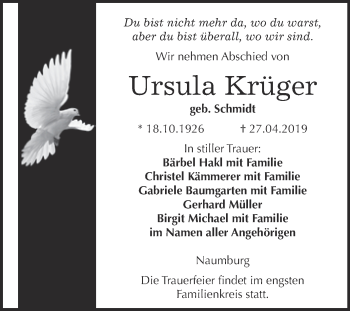 Traueranzeige von Ursula Krüger von WVG - Wochenspiegel NMB / WSF / ZTZ