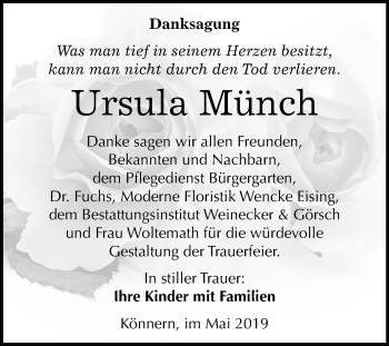 Traueranzeige von Ursula Münch von Mitteldeutsche Zeitung