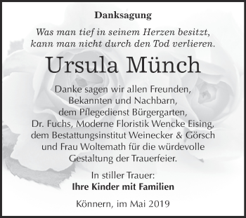 Traueranzeige von Ursula Münch von Super Sonntag Bernburg