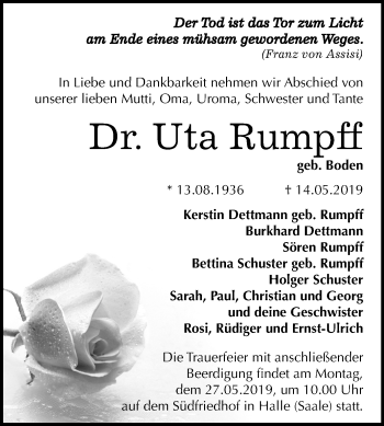 Traueranzeige von Uta Rumpff von Mitteldeutsche Zeitung