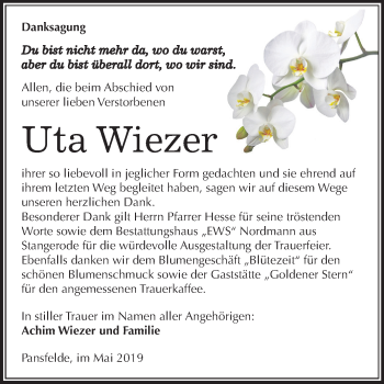 Traueranzeige von Uta Wiezer von Mitteldeutsche Zeitung Quedlinburg