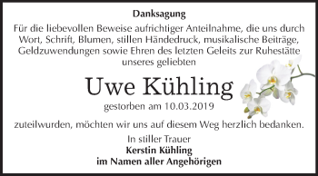 Traueranzeige von Uwe Kühling von Mitteldeutsche Zeitung Bitterfeld