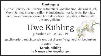 Traueranzeige von Uwe Kühling von WVG - Wochenspiegel Bitterfeld