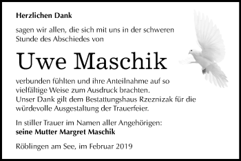 Traueranzeige von Uwe Maschik von Mitteldeutsche Zeitung Aschersleben