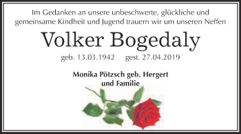 Traueranzeige von Volker Bogedaly von Super Sonntag Wittenberg