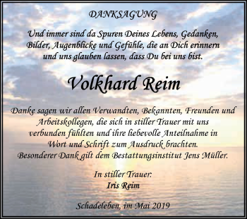 Traueranzeige von Volkhard Reim von Super Sonntag Aschersleben