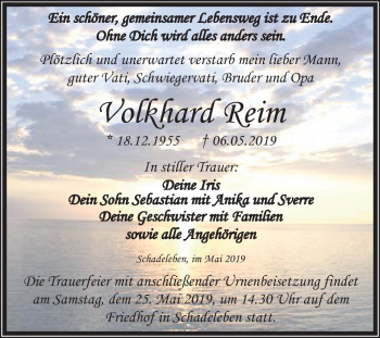 Traueranzeige von Volkhard Reim von Mitteldeutsche Zeitung Aschersleben