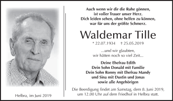 Traueranzeige von Waldemar Tille von Super Sonntag SGH Mansf. Land