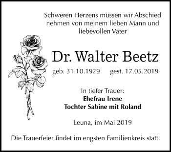 Traueranzeige von Walter Beetz von Mitteldeutsche Zeitung Merseburg/Querfurt