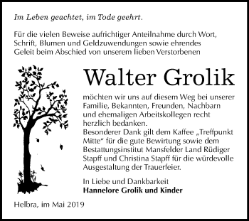 Traueranzeige von Walter Grolik von Mitteldeutsche Zeitung
