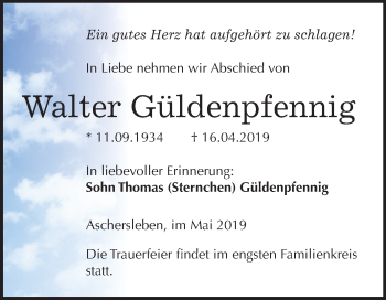 Traueranzeige von Walter Güldenpfennig von Mitteldeutsche Zeitung Aschersleben