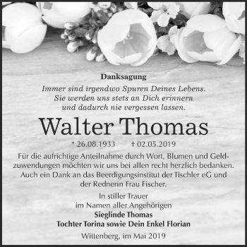 Traueranzeige von Walter Thomas von Super Sonntag Wittenberg