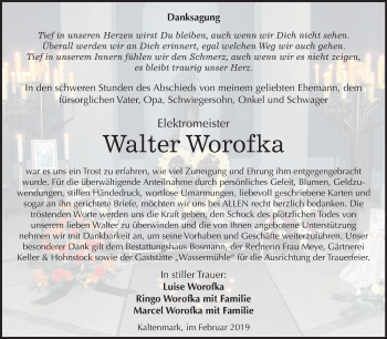 Traueranzeige von Walter Worofka von Mitteldeutsche Zeitung Halle/Saalkreis