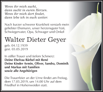 Traueranzeige von Walter Dieter Geyer von Mitteldeutsche Zeitung