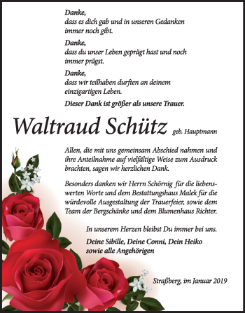 Traueranzeige von Waltraud Schütz von Mitteldeutsche Zeitung Quedlinburg