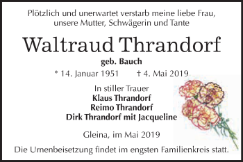 Traueranzeige von Waltraud Thrandorf von WVG - Wochenspiegel NMB / WSF / ZTZ