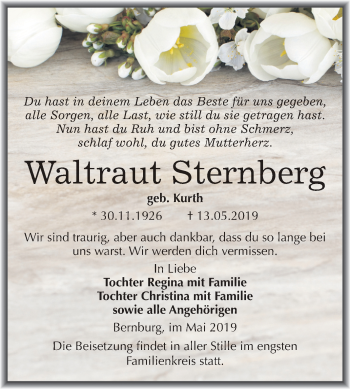Traueranzeige von Waltraut Sternberg von Mitteldeutsche Zeitung