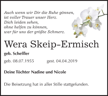 Traueranzeige von Wera Skeip-Ermisch von Mitteldeutsche Zeitung Sangerhausen