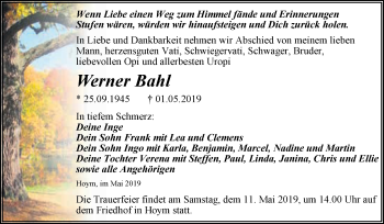 Traueranzeige von Werner Bahl von Super Sonntag Aschersleben