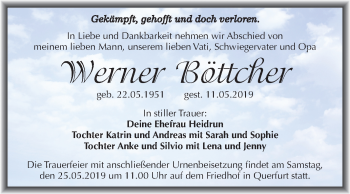 Traueranzeige von Werner Böttcher von Mitteldeutsche Zeitung Merseburg/Querfurt
