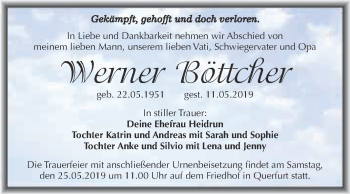 Traueranzeige von Werner Böttcher von WVG - Wochenspiegel Merseburg