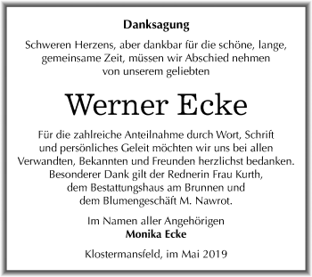 Traueranzeige von Werner Ecke von Mitteldeutsche Zeitung Aschersleben