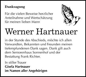 Traueranzeige von Werner Hartnauer von Mitteldeutsche Zeitung