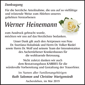 Traueranzeige von Werner Heinemann von Mitteldeutsche Zeitung