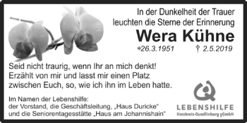 Traueranzeige von Werner Kühne von Super Sonntag Quedlinburg