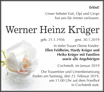 Traueranzeige von Werner Heinz Krüger von Mitteldeutsche Zeitung Aschersleben